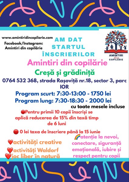 Cresa/ gradinita Amintiri din copilarie sector 3 Parc IOR
